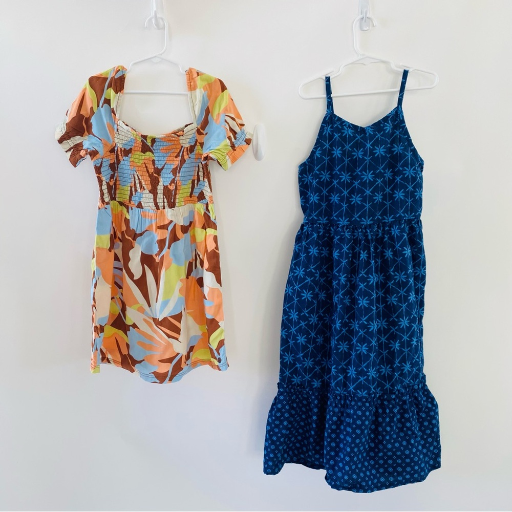NWT Set of TWO Dresses Kids Roxy Orange Flutter Sleeve & Blue Sundress Size 8